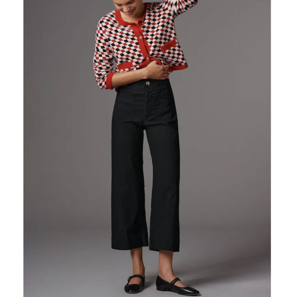 Maeve by Anthropologie, The Colette Black High-Rise Wide-Leg Cropped Pants, 31